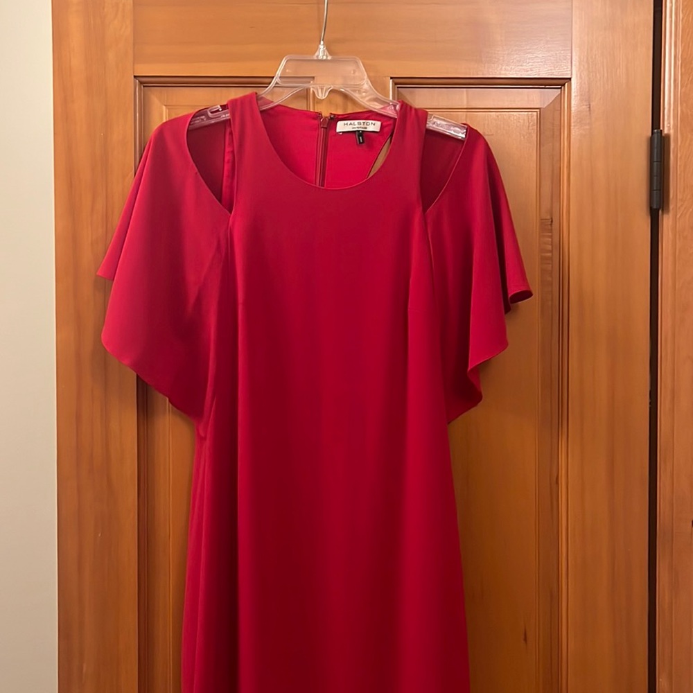 Heritage Halston Red Open Shoulder / Back Full Length Dress